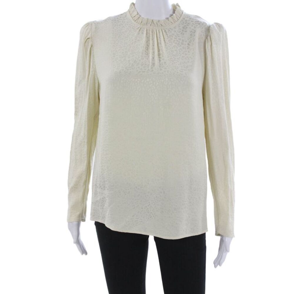 Waverly Grey Womens Ivory Animal Print Mock Neck Long Sleeve Blouse Size M